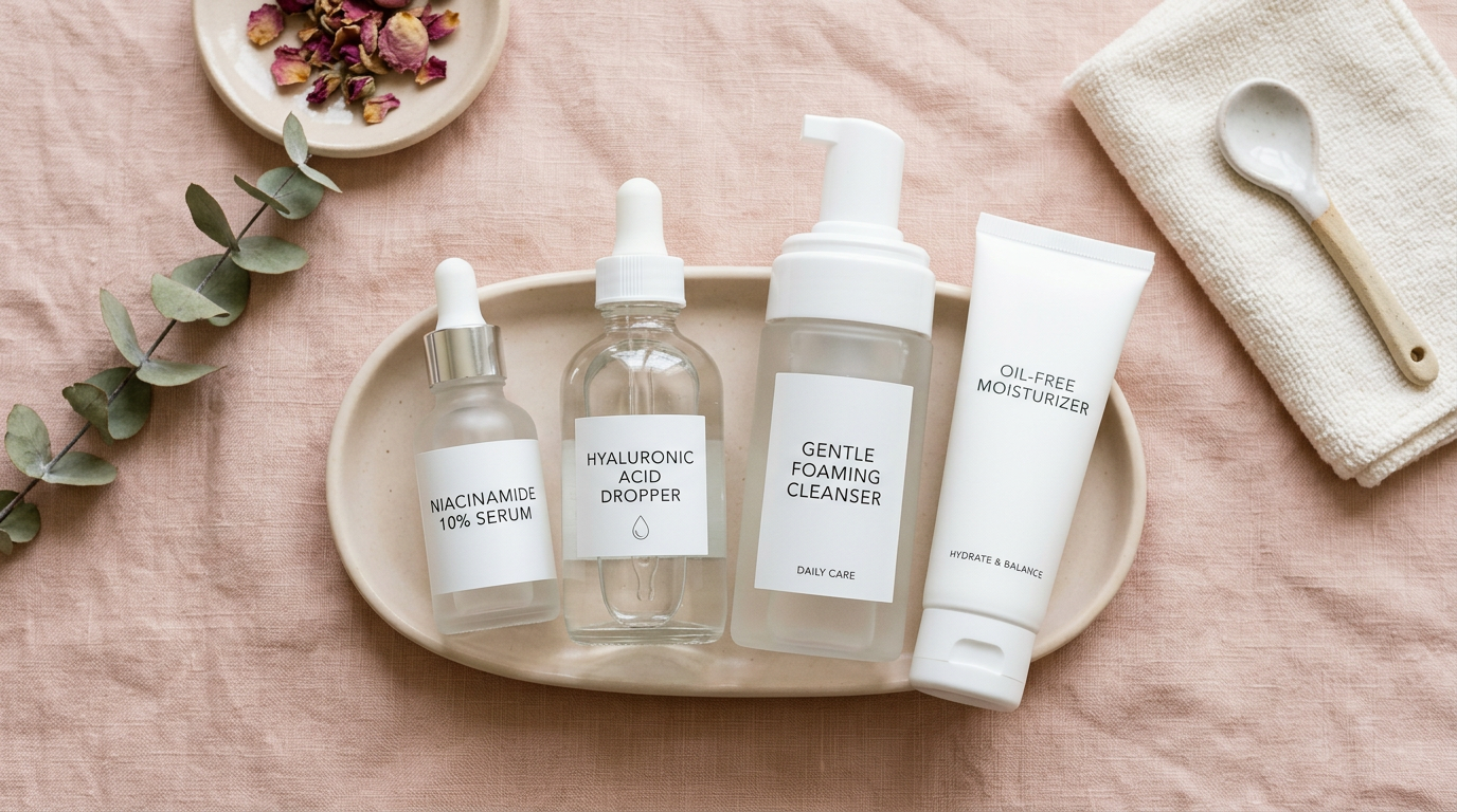 Sản phẩm skincare phù hợp cho da hỗn hợp - niacinamide và dưỡng ẩm nhẹ