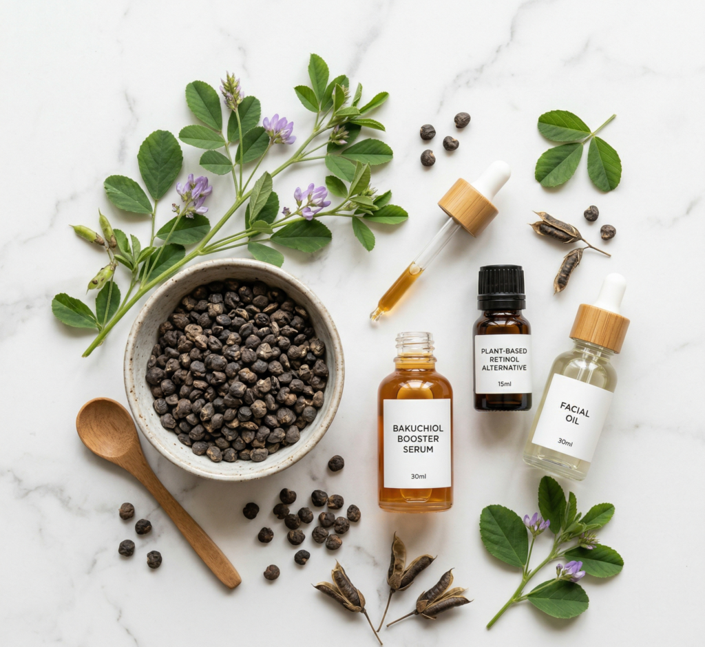 Bakuchiol là gì - hạt babchi và serum dưỡng da