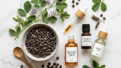 Bakuchiol là gì - hạt babchi và serum dưỡng da