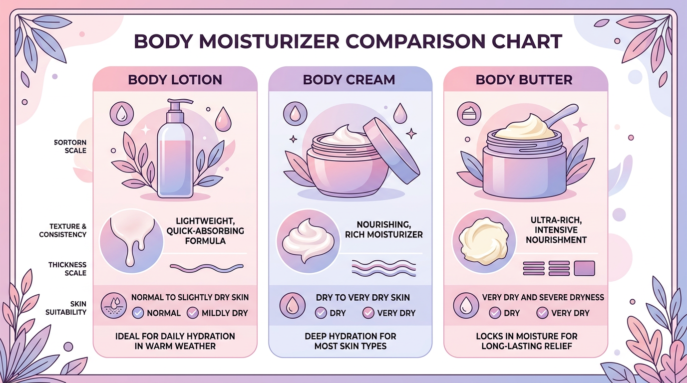 So sánh body lotion body cream body butter cho từng loại da