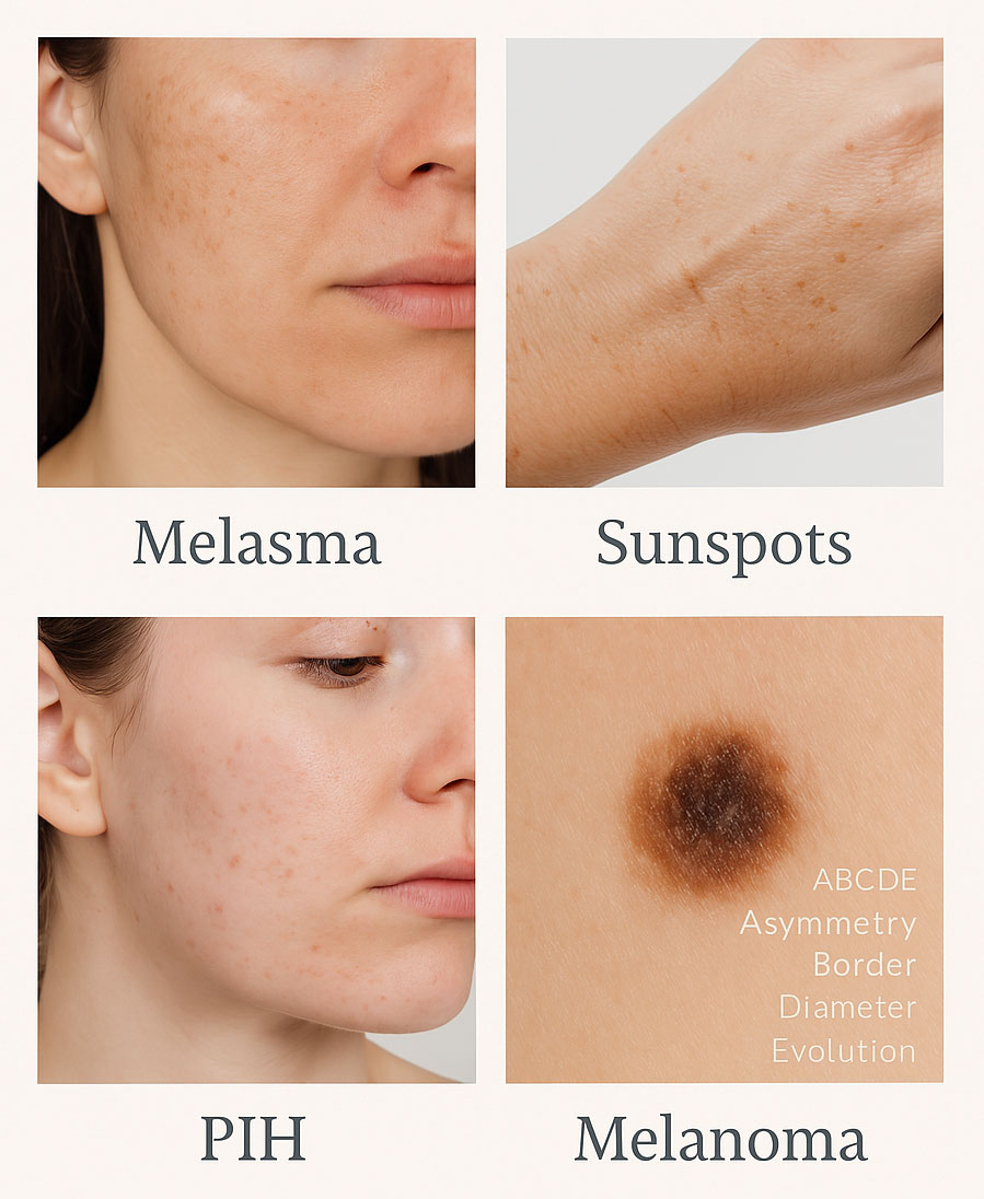Các loại tăng sắc tố da: melasma, sunspots, PIH, melanoma