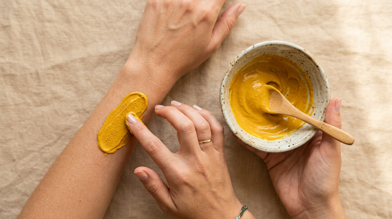 Cách đắp mặt nạ tinh bột nghệ tại nhà - thoa đều lên da mặt