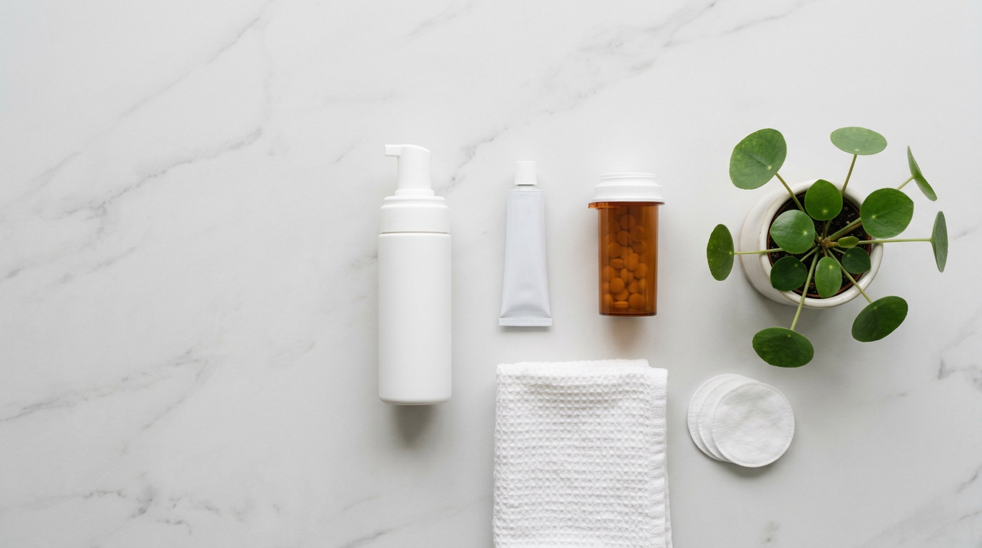 Sản phẩm chăm sóc da mụn nang tại nhà: sữa rửa mặt dịu nhẹ, retinoid, toner không cồn