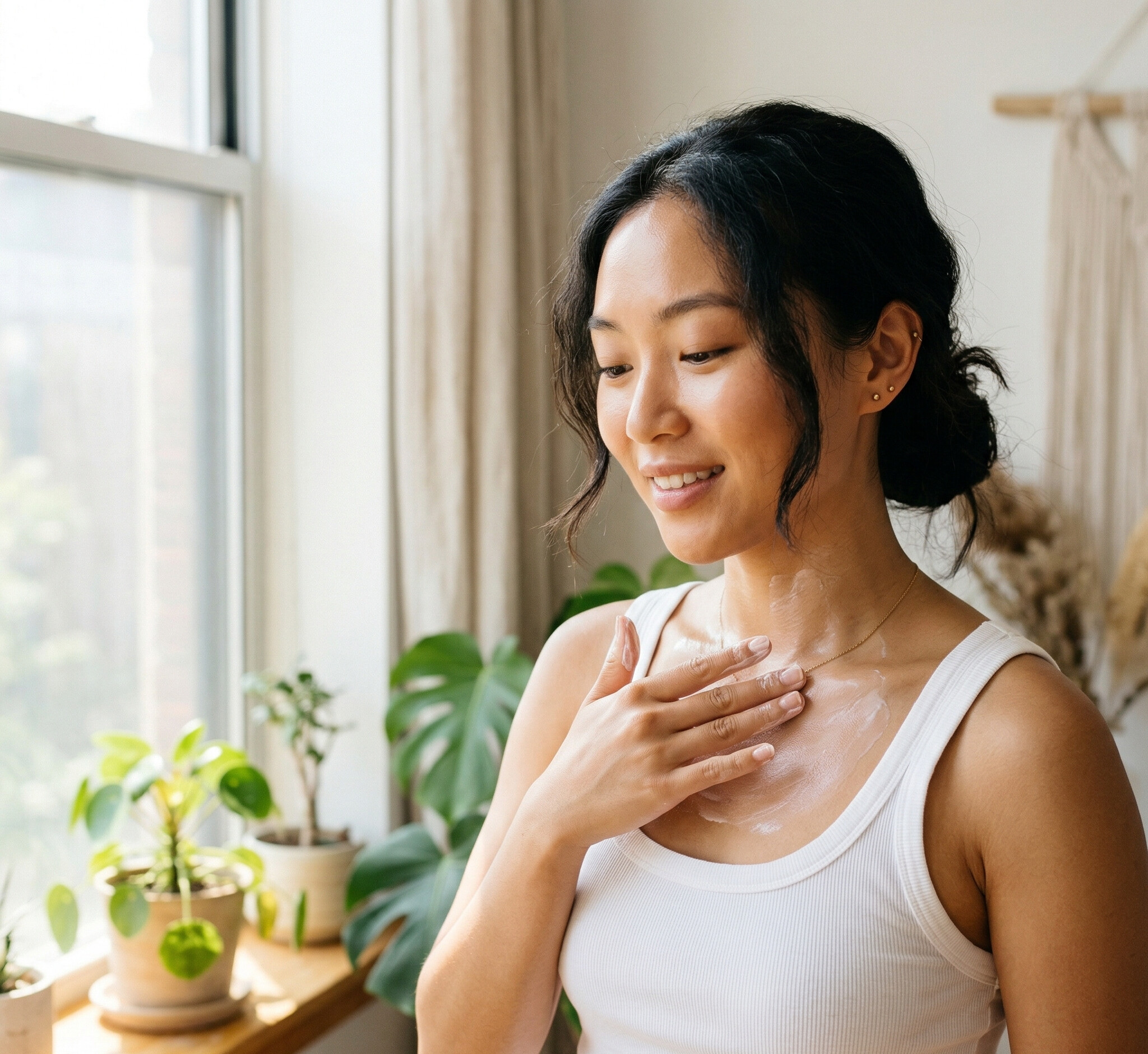 Vùng cổ và décolleté hay bị bỏ quên khi bôi kem chống nắng