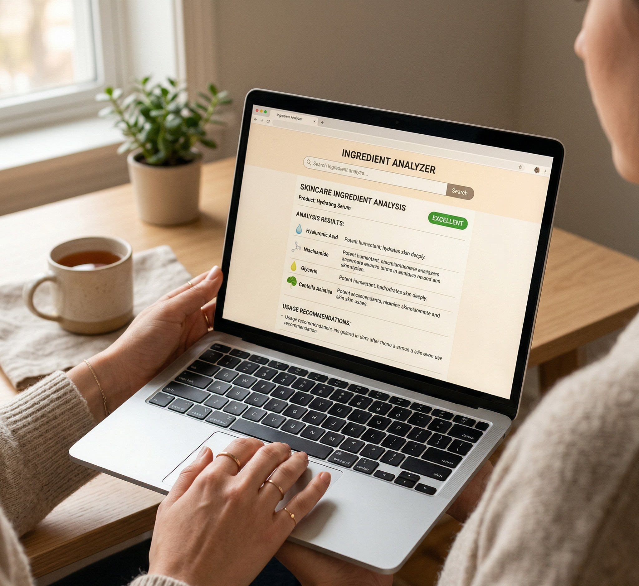 Phân tích thành phần mỹ phẩm bằng INCIdecoder trên laptop
