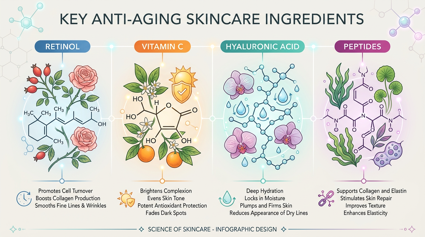 Thành phần skincare chống lão hóa retinol vitamin C peptide