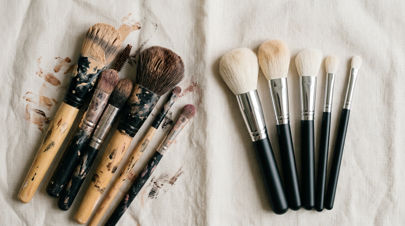 Cọ trang điểm bẩn so với cọ sạch - nguyên nhân gây breakout khi makeup