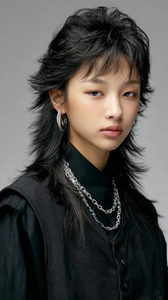 Gái Hàn Quốc tóc mullet layer dài đen bóng phong cách editorial