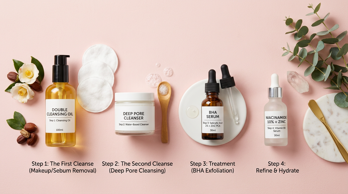 Routine skincare giảm sợi bã nhờn và thu nhỏ lỗ chân lông