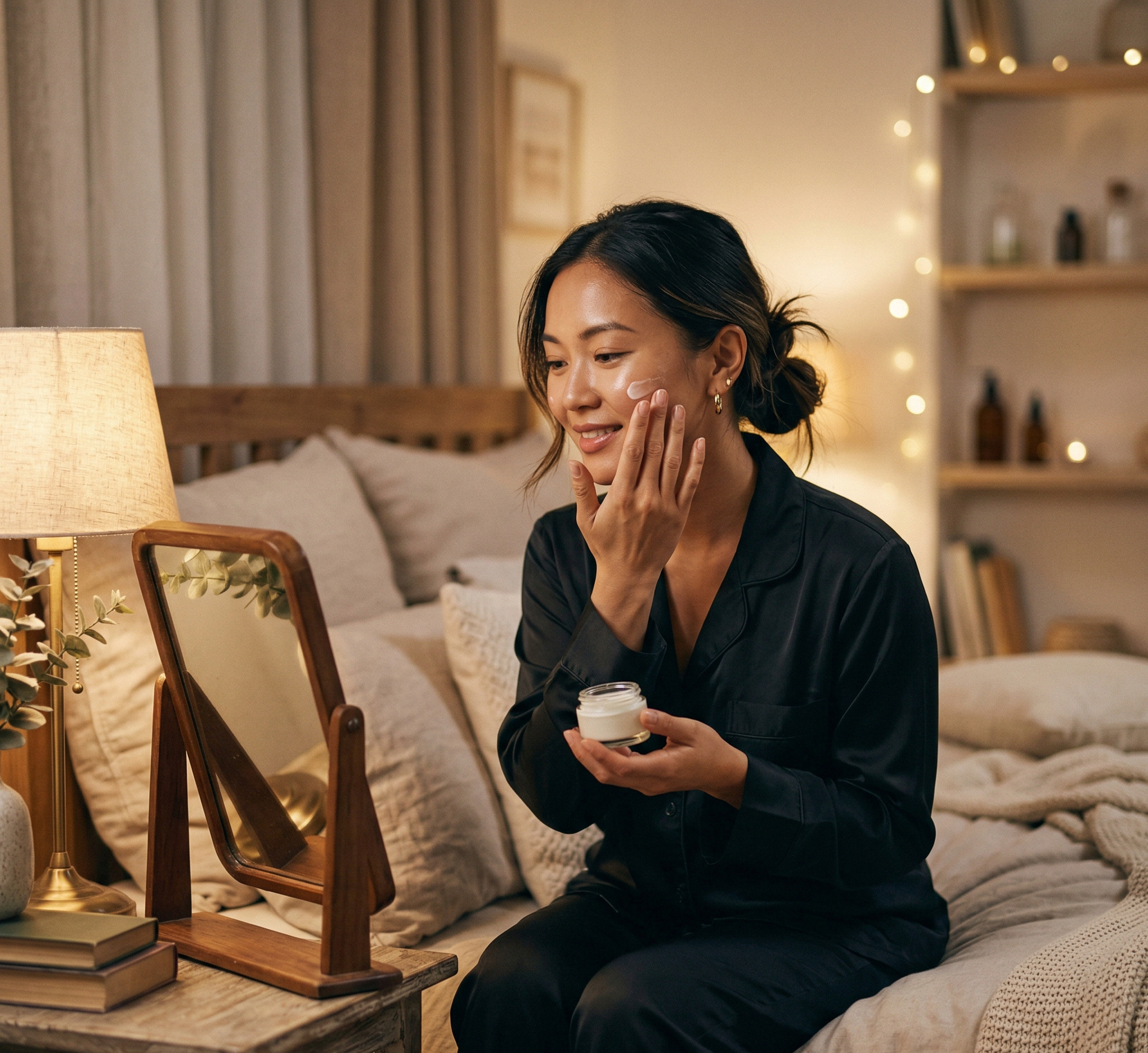 Routine skincare buổi tối phục hồi da nhạy cảm khi ngủ