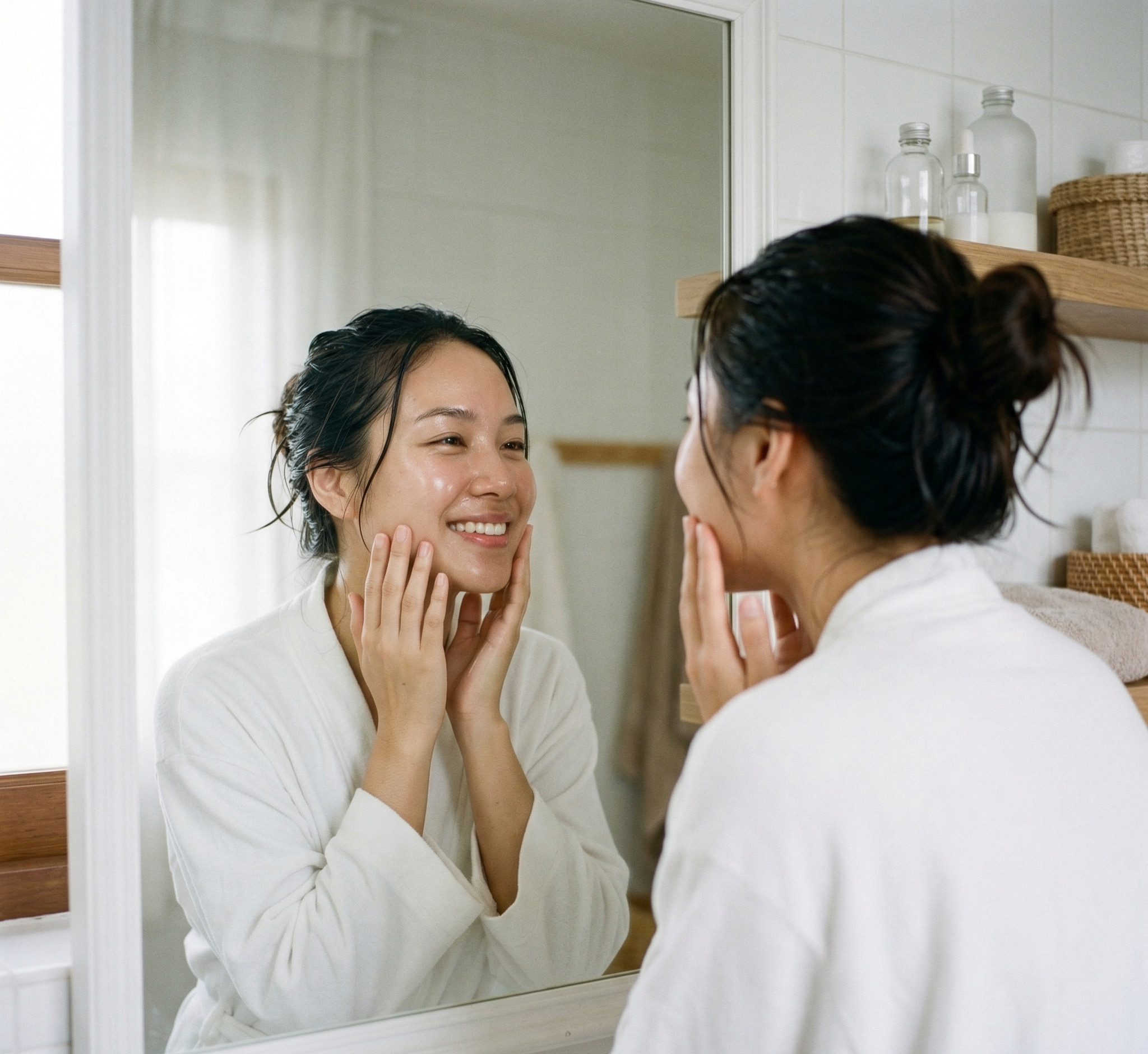 Làn da sạch sáng, căng bóng sau khi double cleansing đúng cách mỗi tối