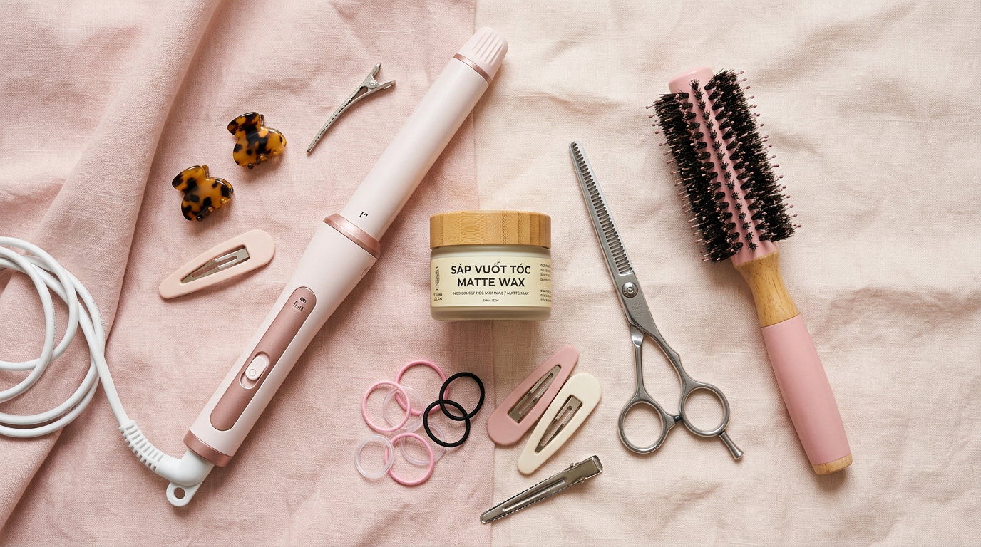 Minh họa dụng cụ tạo kiểu tóc ngắn tại nhà, không có người thật