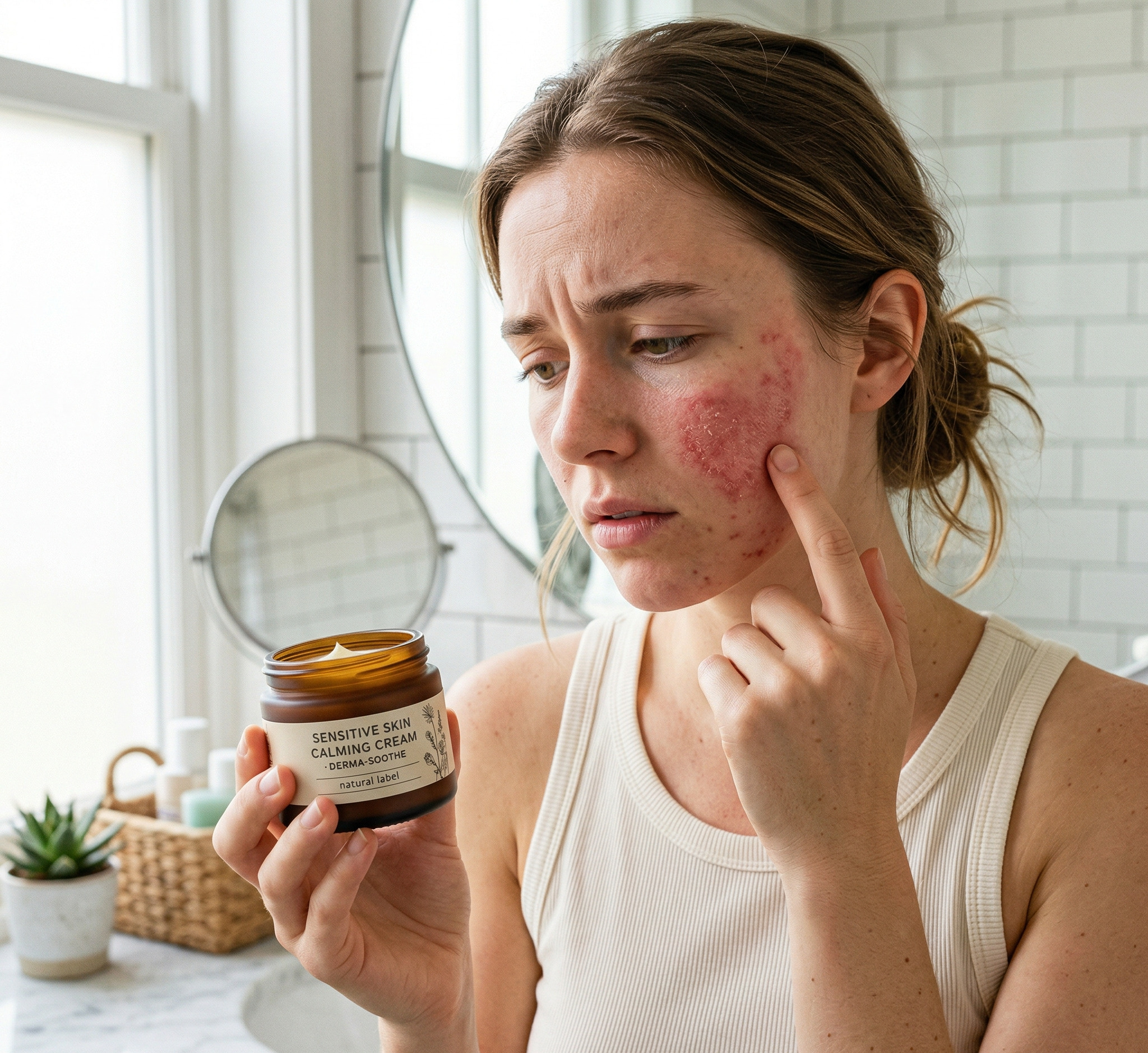 Phụ nữ da nhạy cảm bị kích ứng do thành phần mỹ phẩm