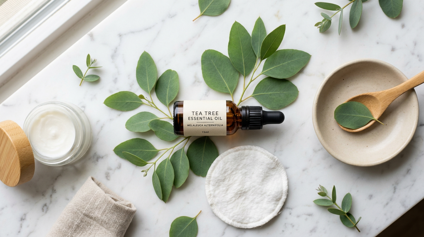 Tinh dầu tràm trà và lá cây tea tree - công dụng kháng khuẩn trị mụn