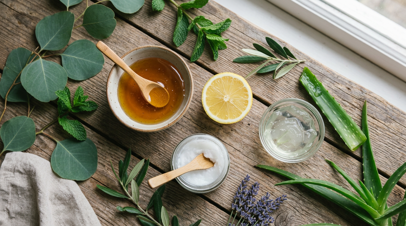 Nguyên liệu tự nhiên trị thâm môi tại nhà: mật ong, chanh, dầu dừa và nha đam