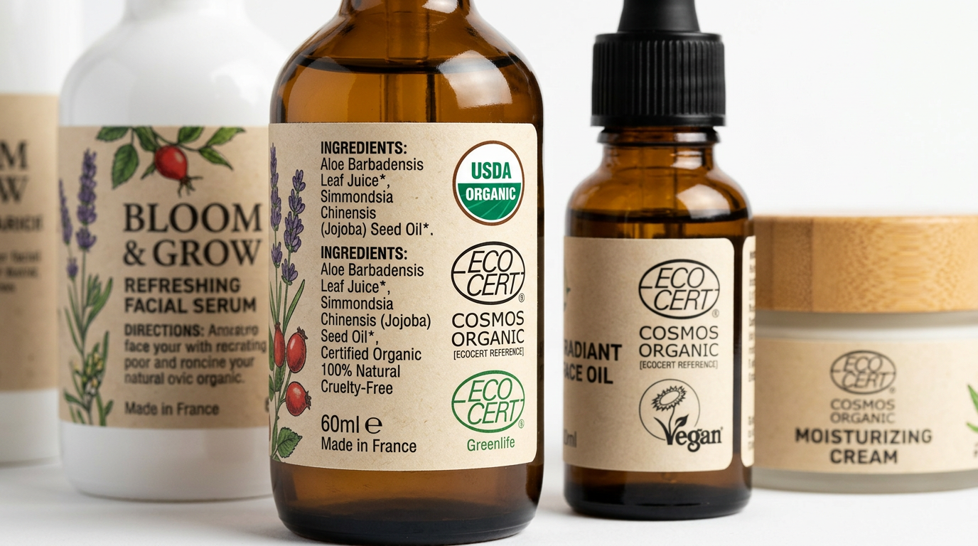 Chứng nhận organic trên bao bì mỹ phẩm: USDA Organic, COSMOS, Ecocert