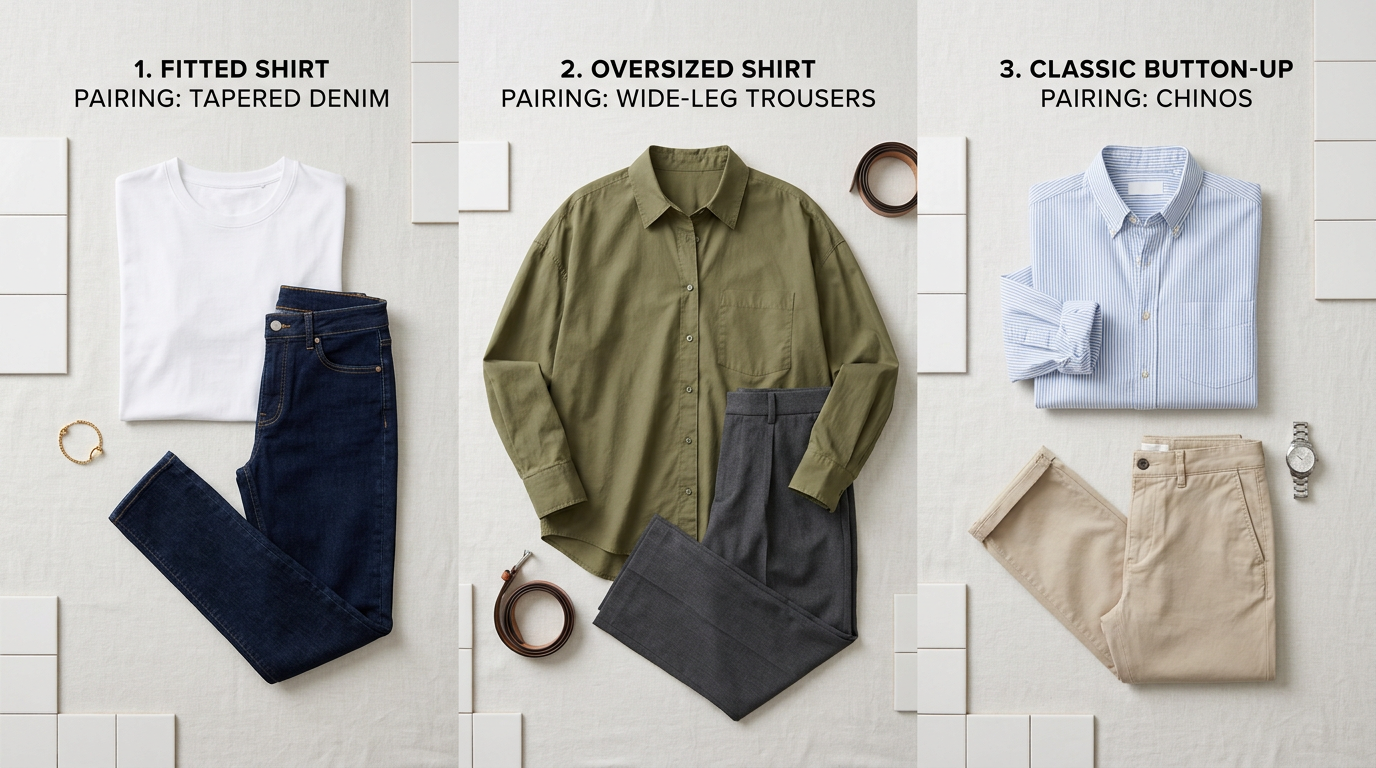 Hướng dẫn phối áo sơ mi với kiểu dáng phù hợp: fitted, oversized và classic