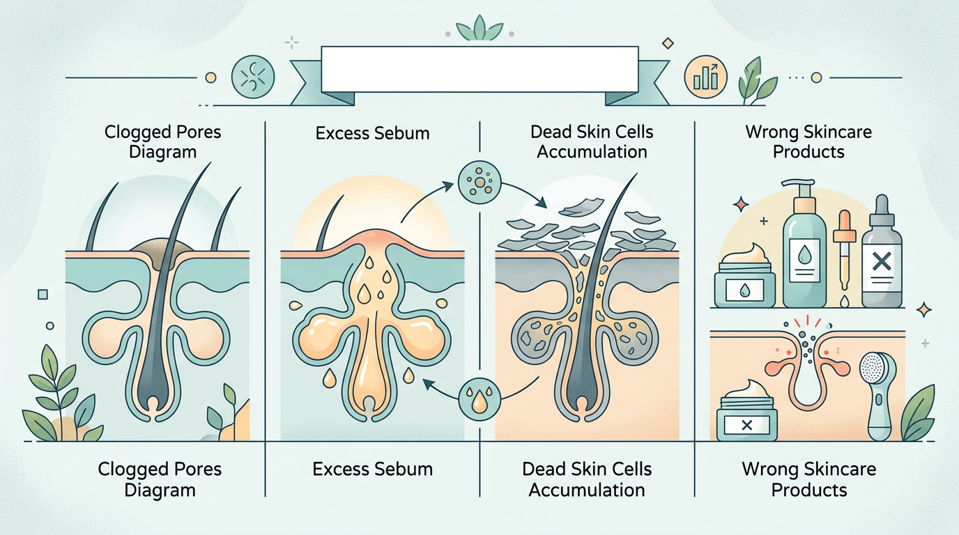 Các nguyên nhân gây mụn ẩn: bã nhờn, tế bào chết, sản phẩm dưỡng da không phù hợp