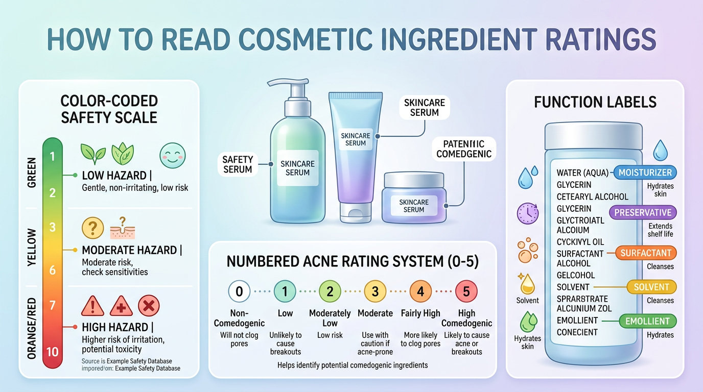 Hướng dẫn đọc kết quả phân tích thành phần mỹ phẩm: thang đánh giá an toàn và chỉ số gây mụn
