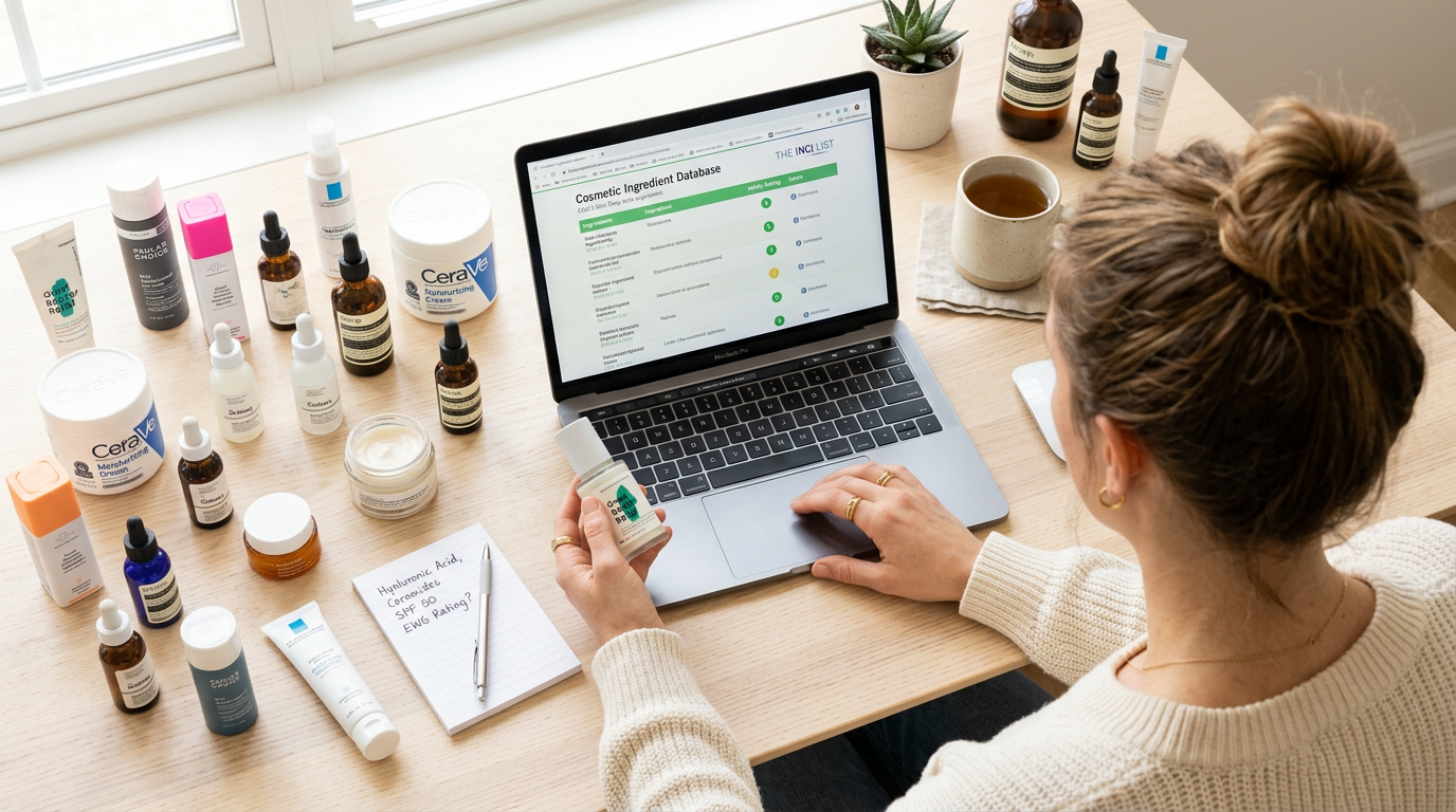 Tra cứu thành phần mỹ phẩm trên máy tính để chọn sản phẩm phù hợp với da mụn