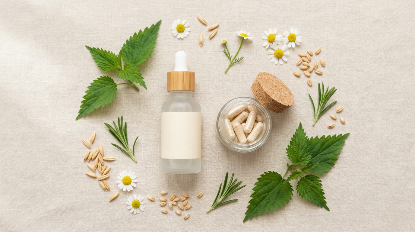 Serum vitamin B3 niacinamide và các sản phẩm dưỡng da chứa niacinamide trên nền beige